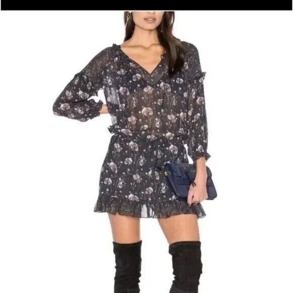 Ulla Johnson Dakota Mini Dress in Navy Silk Midnight $475 - Picture 2 of 13